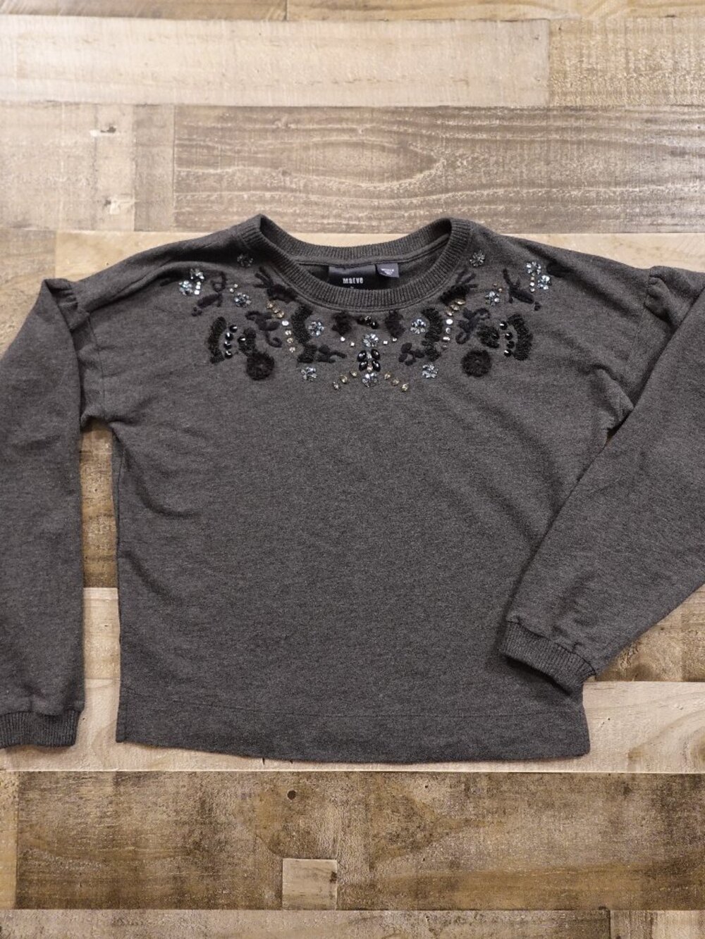 Anthropologie Maeve Tallie Beaded Sweatshirt Women’s Medium Gray Embellished